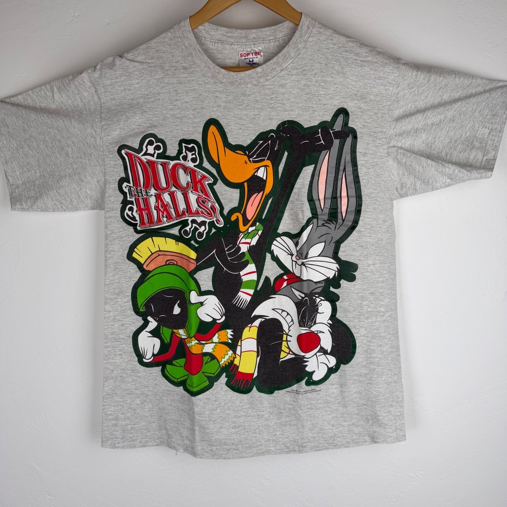 Vintage 1994 Looney Tunes Christmas T-Shirt XL Duck The Halls Bugs Bunny 90s USA